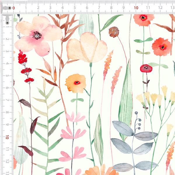 Tecido Tricoline Digital Aquarela Flores Coloridas Silvestres 9100e6922