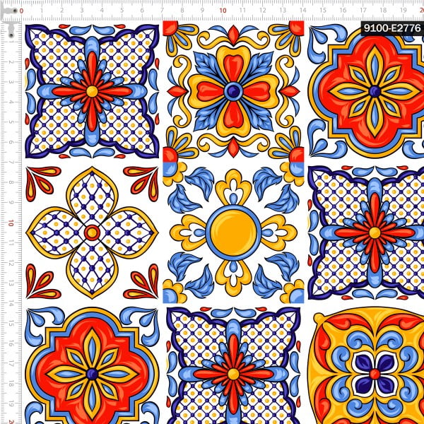 Tecido Tricoline Digital Azulejo Português Elementos 9100e2776