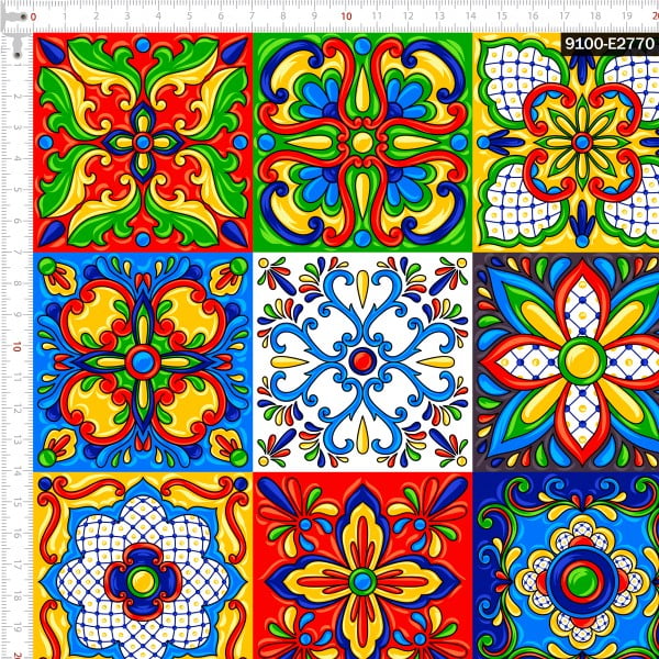 Tecido Tricoline Digital Azulejo Cerâmica Italiana 9100e2770