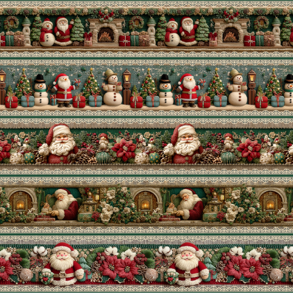 Tecido Tricoline Digital Barrado Amigos Papai Noel Natal 9101E14869