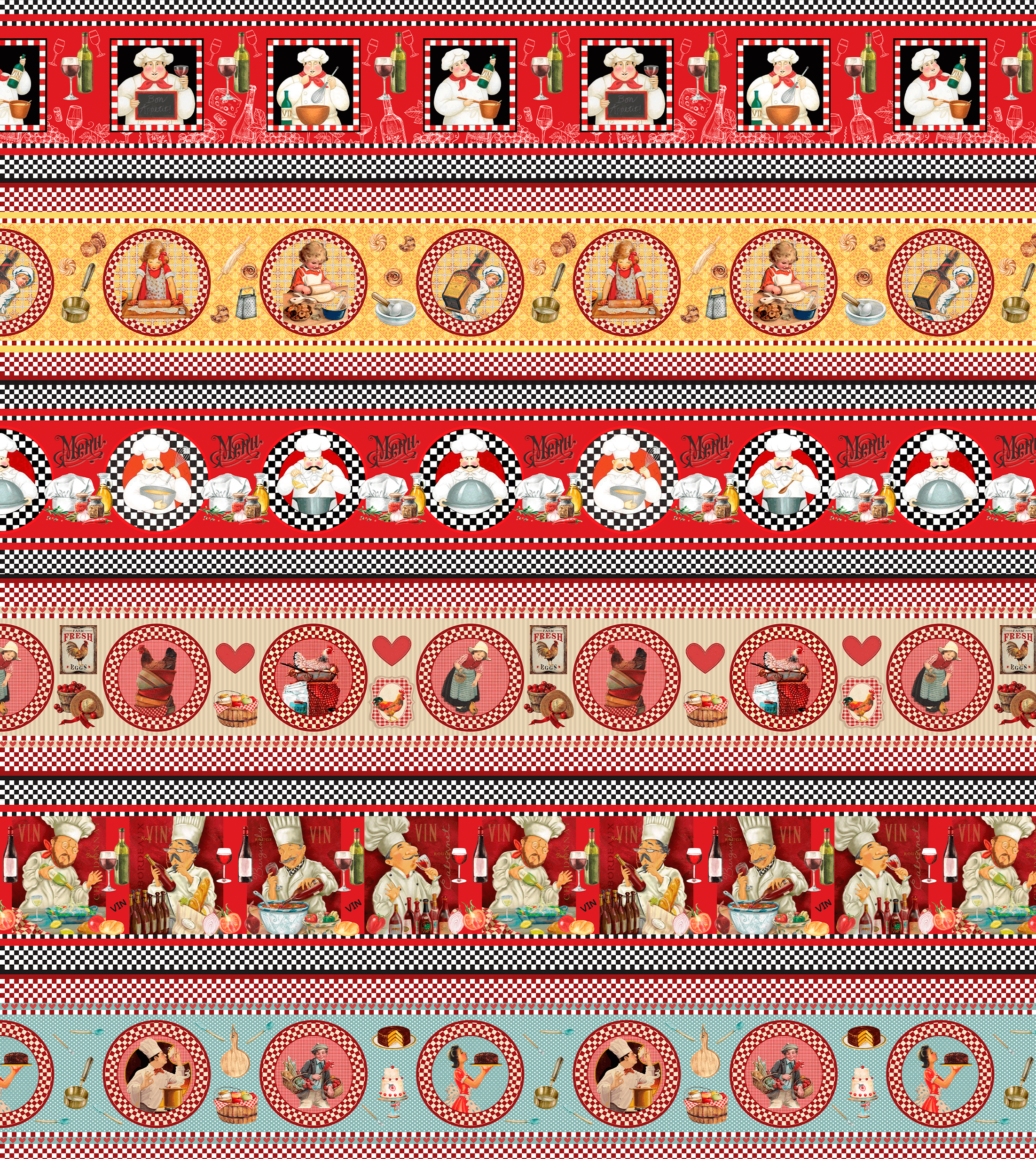 Tecido Tricoline Digital Barrado Chefes de Cozinha Gourmet (0,55 x 1,50 mts) 9100e8182