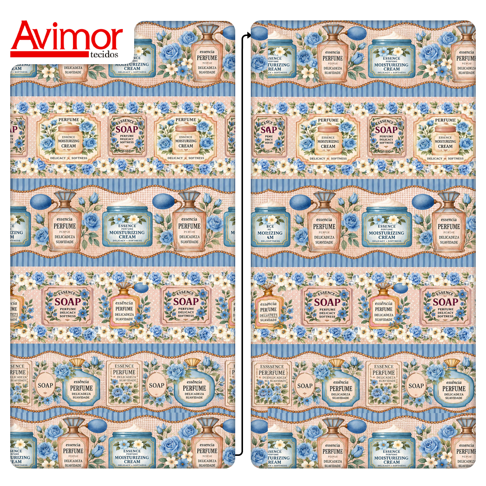 Tecido Tricoline Digital Barrado Essências e Perfumes Azul A9850v02