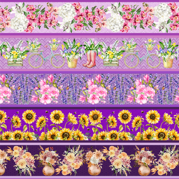 Tecido Tricoline Digital Barrado Floral Diverso Fundo Lavanda (0,55 x 1,50 mts) 9100e8959