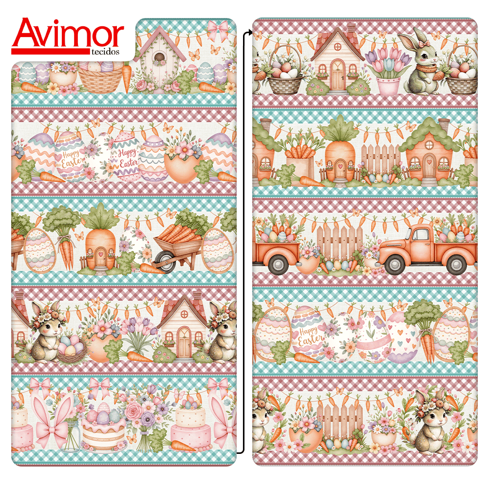 Tecido Tricoline Digital Barrado Fofura da Páscoa 9100E15756