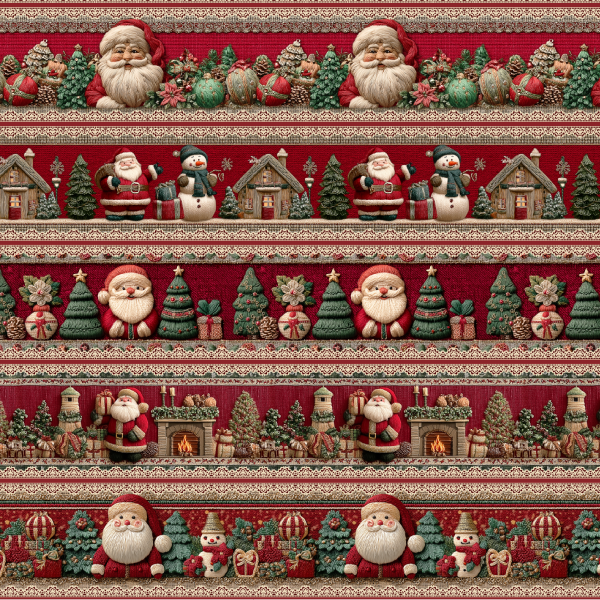 Tecido Tricoline Digital Barrado Natal Boneco de Neve e Noel 9101E14873