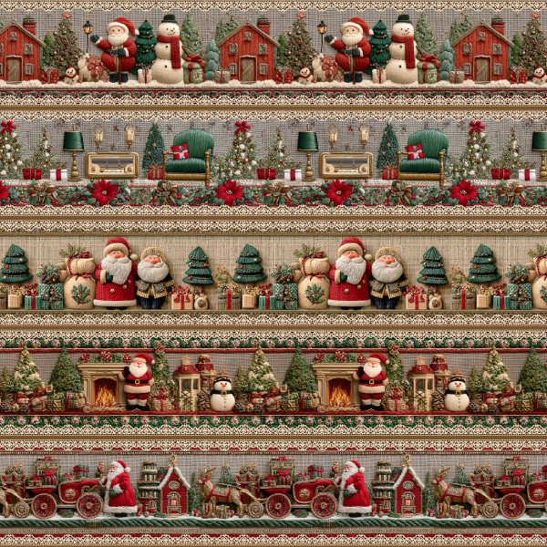 Tecido Tricoline Digital Barrado Natal Lar do Noel 9101E14868