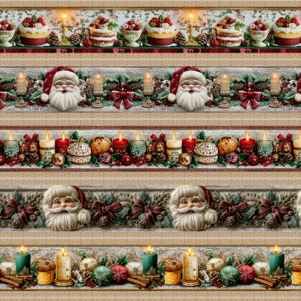 Tecido Tricoline Digital Barrado Natal Velas e Papai Noel 9101E14874