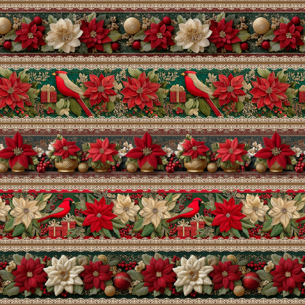 Tecido Tricoline Digital Barrado Presente Flores Natal 9101E14879