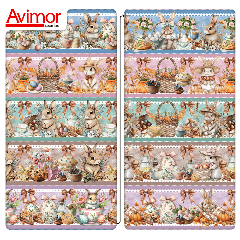 Tecido Tricoline Digital Barrado Quitutes de Páscoa 9100E15759