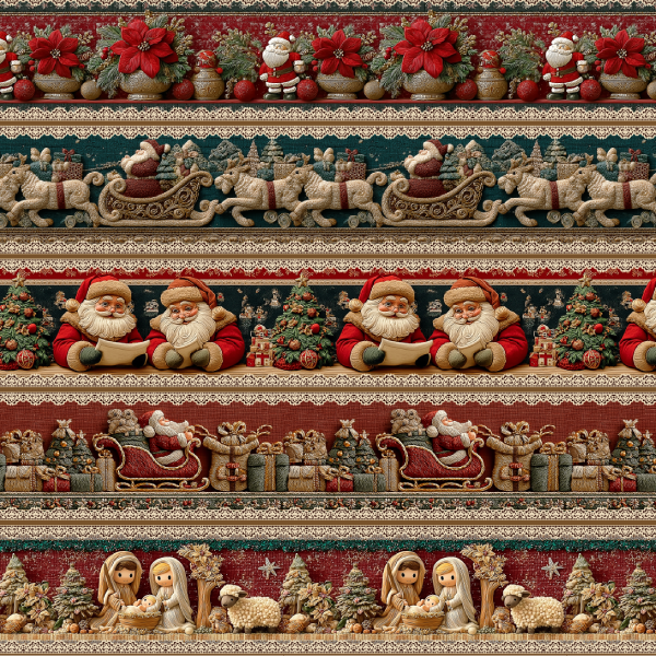 Tecido Tricoline Digital Barrado Trenó e Papai Noel 9101E14881