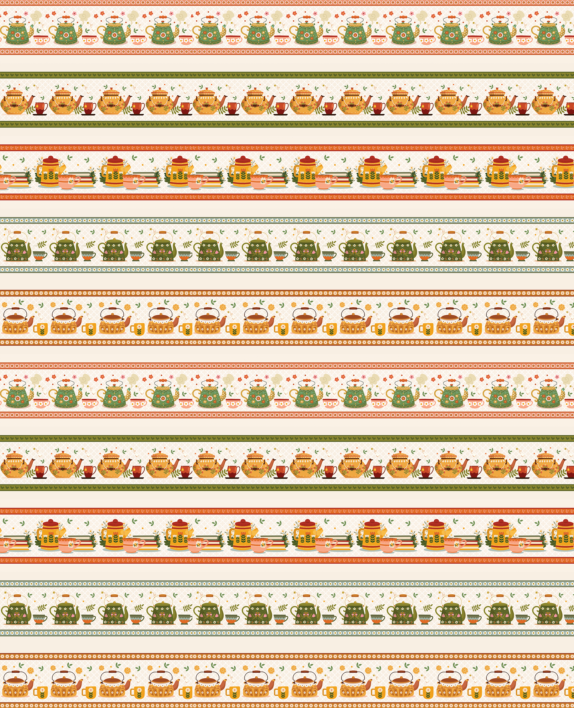 Tecido Tricoline Digital Barrados Xicaras e Bules (0,55 x 1,50 mts) 9100e7161 