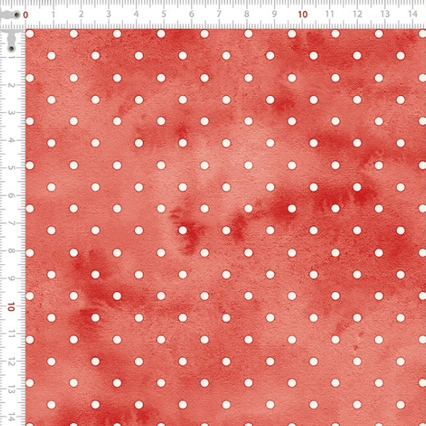 Tecido Tricoline Digital Bolinhas Poá Fundo Aquarelado Vermelho 9102E104