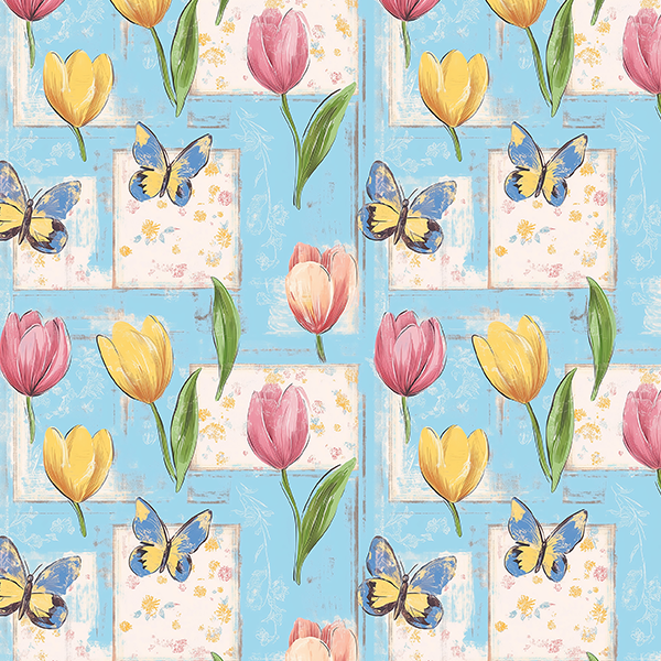 Tecido Tricoline Digital Borboletas e Tulipas 9100e16461