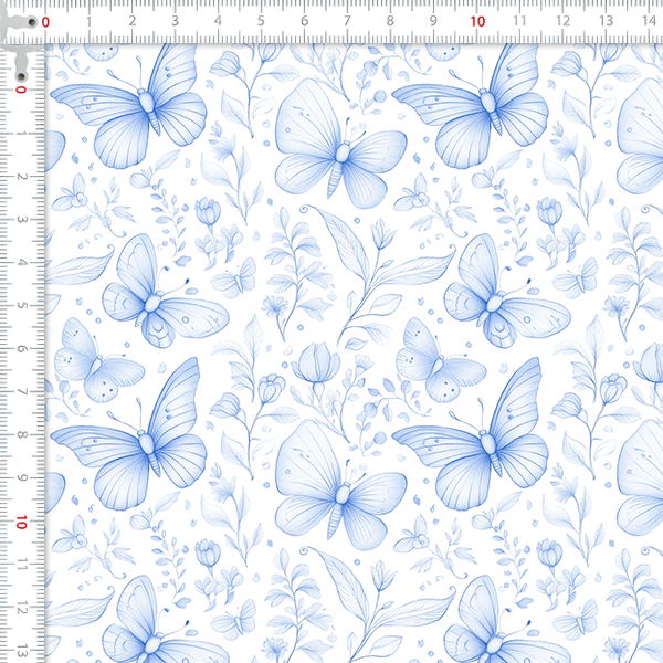 Tecido Tricoline Digital Borboletas Floral Azul 9100E15928