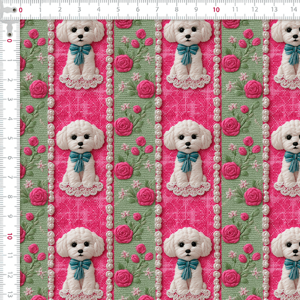 Tecido Tricoline Digital Cachorro Floral Rosa 9100E15908