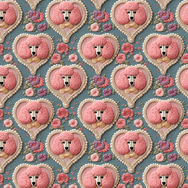 Tecido Tricoline Digital Cachorro Poodle Floral Delicado 9100E15910