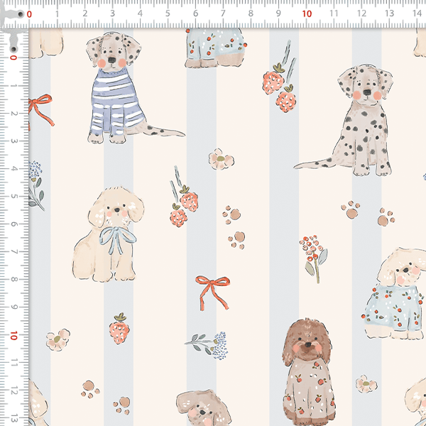 Tecido Tricoline Digital Cachorros Filhotes Listras 9100E15919
