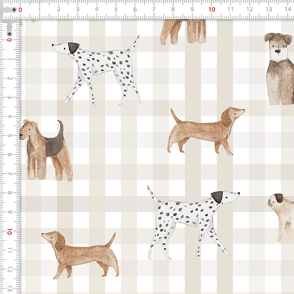 Tecido Tricoline Digital Cachorros Filhotes Xadrez 9100E16023