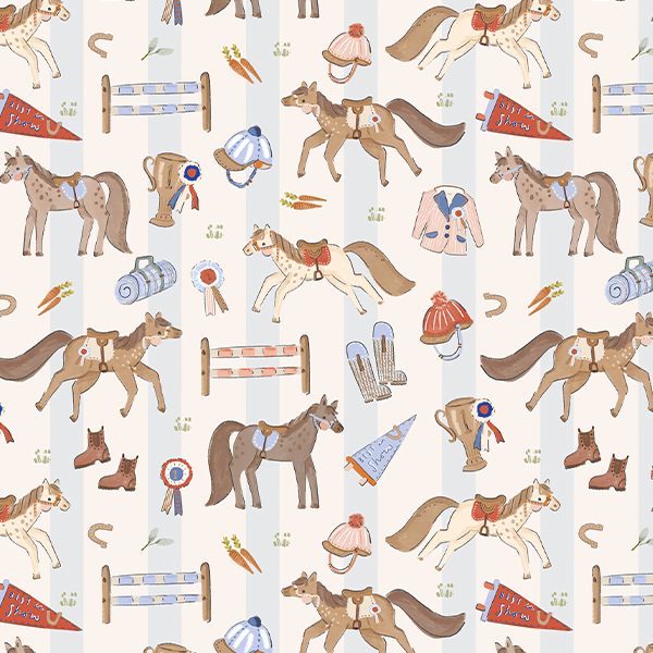 Tecido Tricoline Digital Cavalos Hipismo Infantil 9100E15903