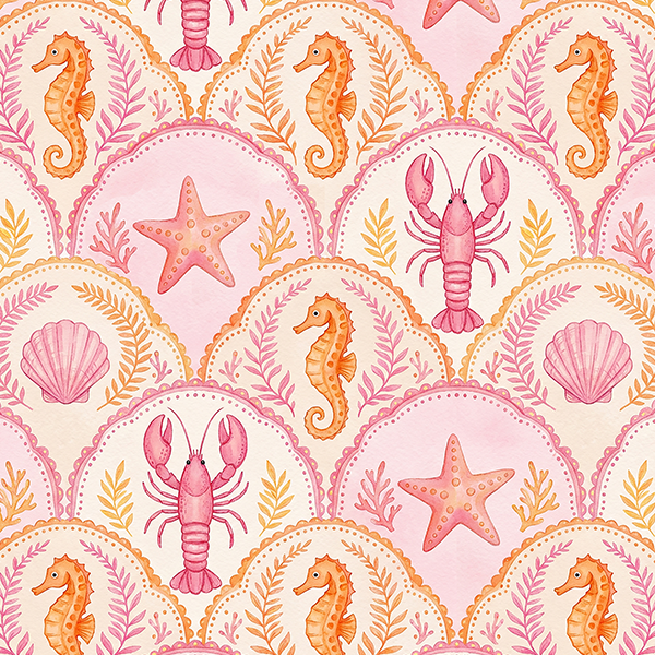 Tecido Tricoline Digital Coral Animais Marinhos 9100e16449