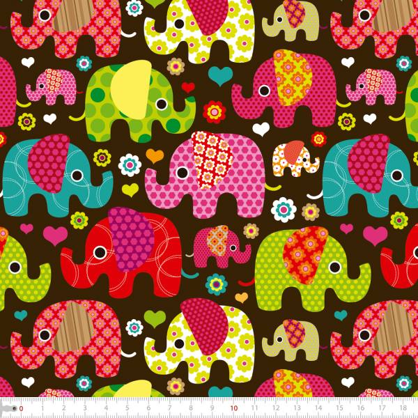 Tecido Tricoline Digital Elefantes Patchwork 9100e2304
