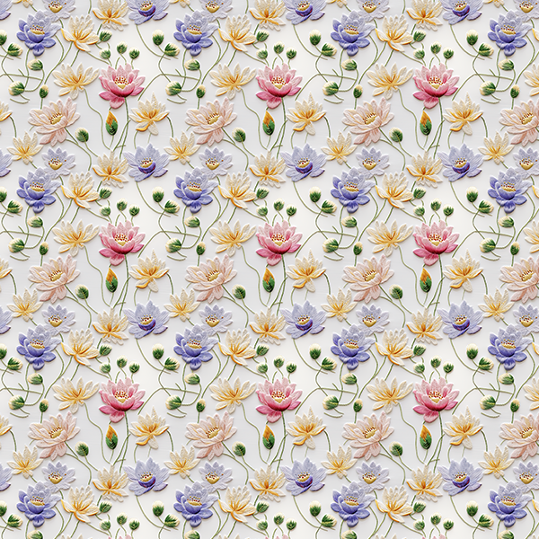 Tecido Tricoline Digital Estampado 3D Dança das Flores e Botões 9100E11553