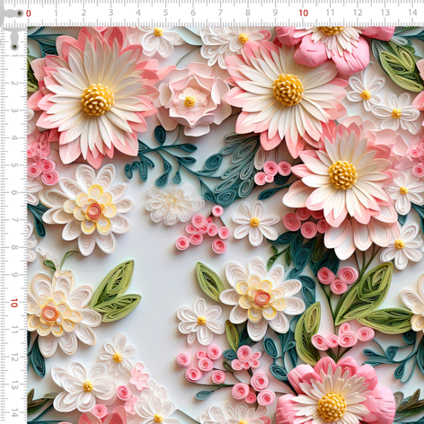 Tecido Tricoline Digital Estampado 3D Floral Delicado Roda e Branco 9100E11562