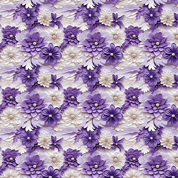 Tecido Tricoline Digital Estampado 3D Floral Violeta e Branco 9100E11576