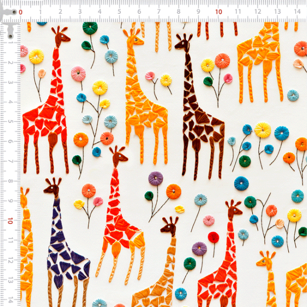 Tecido Tricoline Digital Estampado 3D Reunião de Girafas 9100E11558