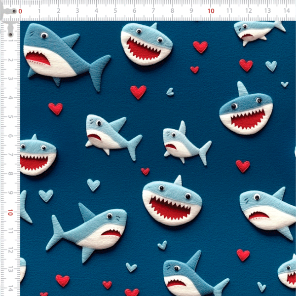 Tecido Tricoline Digital Estampado 3D Tubarão Apaixonado 9100E11579