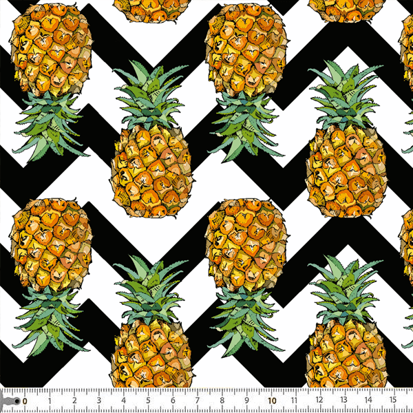 Tecido Tricoline Digital Estampado Abacaxi Chevron Preto 9100e048