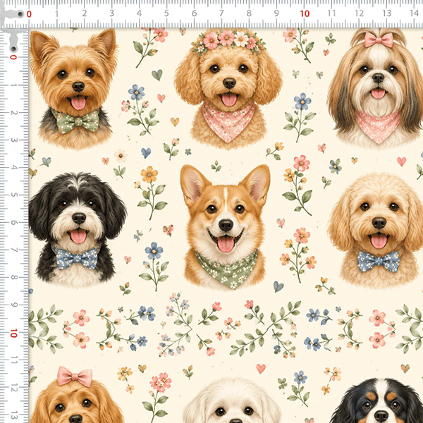 Tecido Tricoline Digital Estampado Cãezinhos Charmosos 9100E16858