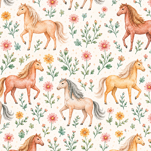 Tecido Tricoline Digital Estampado Cavalos no Jardim 9100E16890