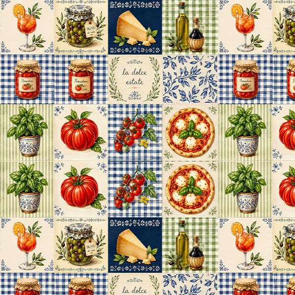 Tecido Tricoline Digital Estampado Cozinha Italiana 9100E16840