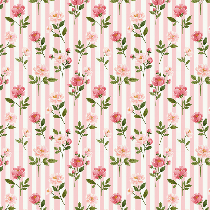 Tecido Tricoline Digital Estampado Flores Delicadas em Listras Rosas 9100E17086