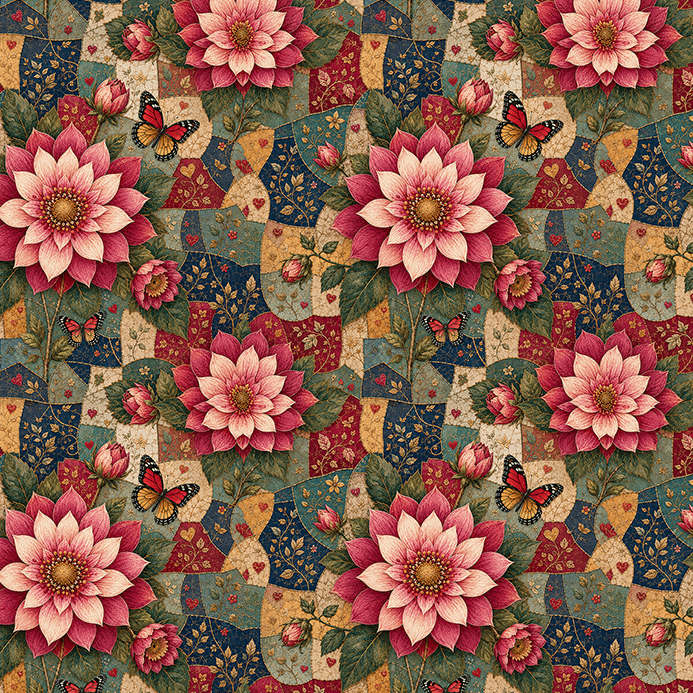 Tecido Tricoline Digital Estampado Flores e Borboletas Patchwork 9100E17058