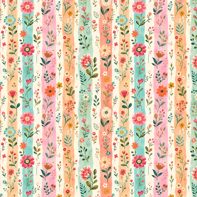 Tecido Tricoline Digital Estampado Flores em Listras Coloridas 9100E17084