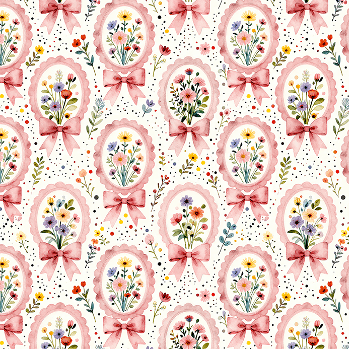 Tecido Tricoline Digital Estampado Flores em Molduras com Laços 9100E17063