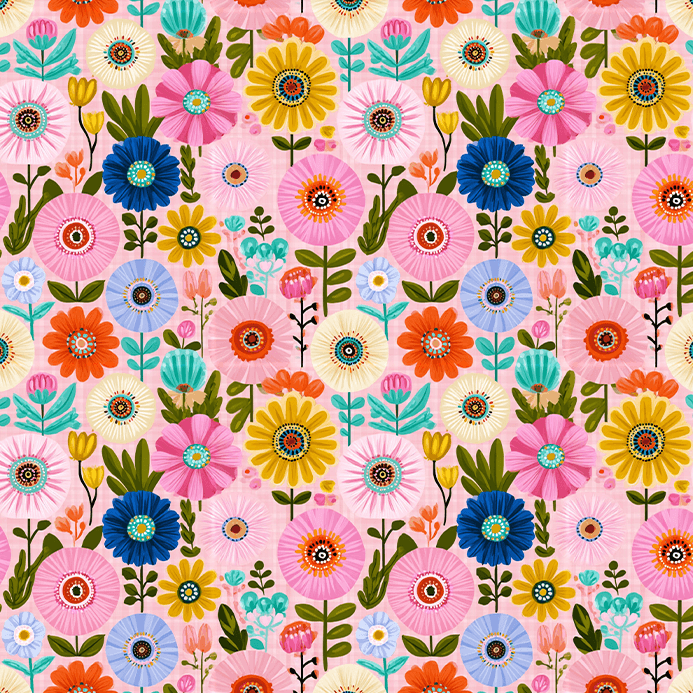 Tecido Tricoline Digital Estampado Flores Retrô Coloridas 9100E17085