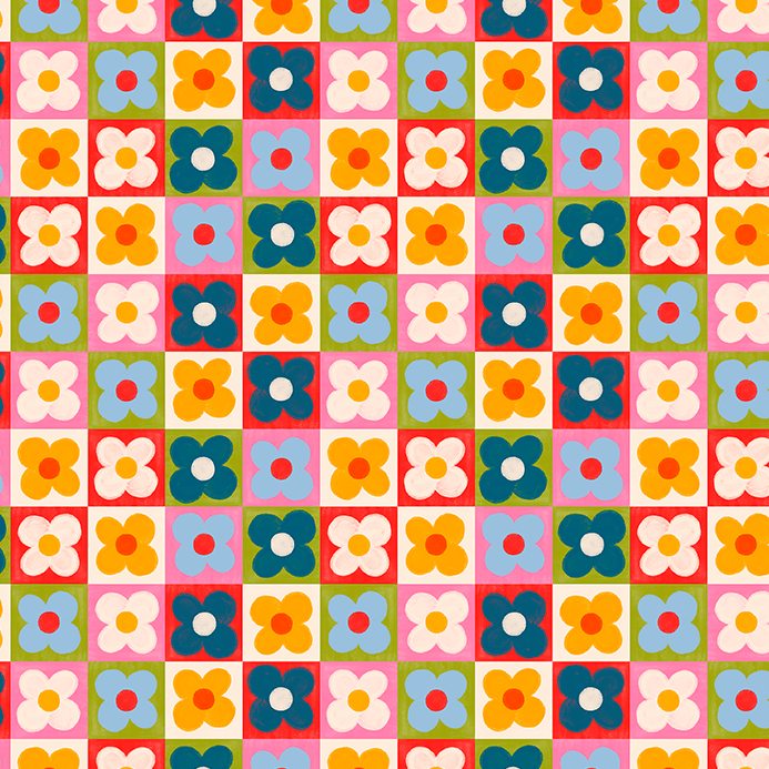 Tecido Tricoline Digital Estampado Flores Retrô Coloridas Patchwork 9100E17077