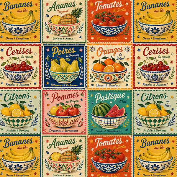Tecido Tricoline Digital Estampado Frutas Retrô 9100E16860