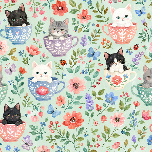 Tecido Tricoline Digital Estampado Jardim dos Gatinhos 9100E16850
