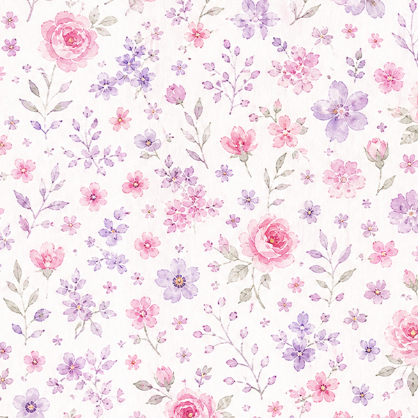 Tecido Tricoline Digital Estampado Jardim Rosa e Lilás 9100E16859