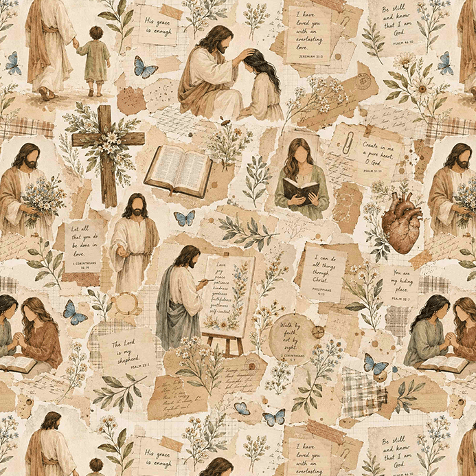 Tecido Tricoline Digital Estampado Jesus e Mensagens de Fé 9100E17083