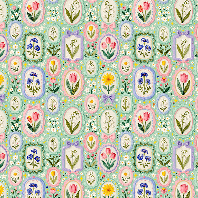 Tecido Tricoline Digital Estampado Molduras Florais Vintage 9100E17088