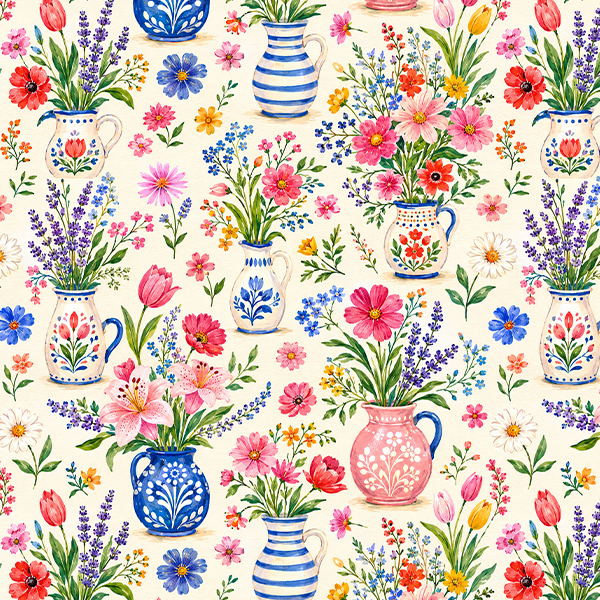Tecido Tricoline Digital Estampado Primavera em Vasos 9100E16887