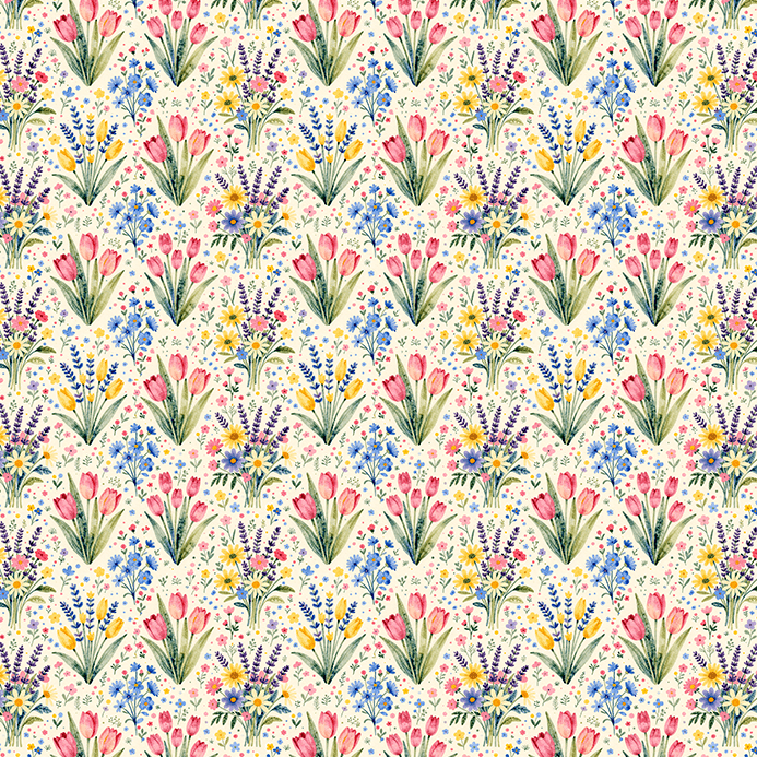 Tecido Tricoline Digital Estampado Tulipas e Flores do Campo 9100E17089