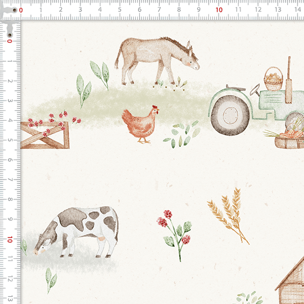 Tecido Tricoline Digital Fazenda Elementos Rurais 9100E16027