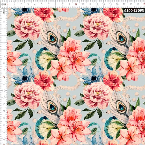 Tecido Tricoline Digital Floral e Pérolas 9100e3595