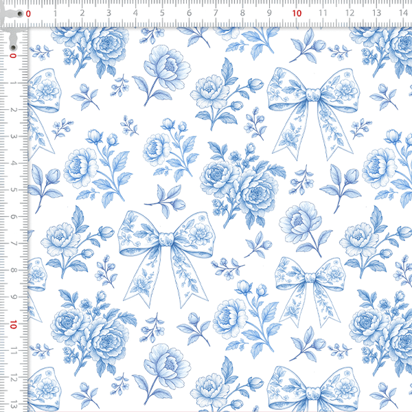 Tecido Tricoline Digital Floral Laços Azul 9100E15927